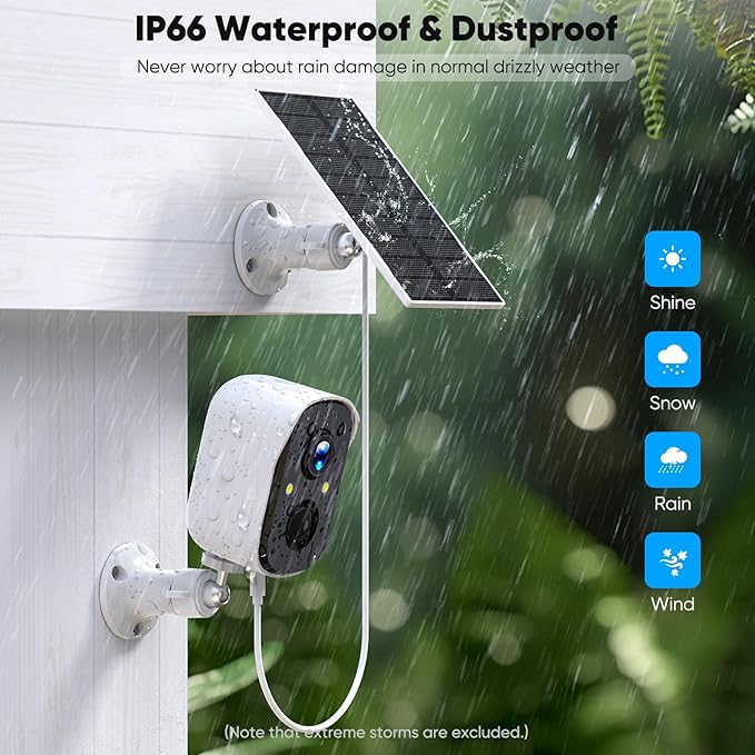 Solar Security Cameras Wireless Outdoor,2K Solar Camera Wireless for Home, 2.4GHz WiFi,Color Night Vision,Two-Way Talk,IP66 Waterproof,Two Spotlights,Cloud/SD(2 Packs,White)