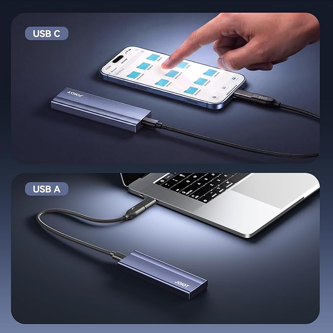 JOIOT SSD Enclosure USB C 10Gbps M.2 NVMe SSD Enclosure to USB Adapter USB 3.2 Gen 2 Aluminum Alloy SSD External Enclosure for M & M+B Key NVMe SSDSs 2230/2242/2260/2280