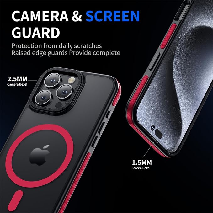 Strong Magnetic for iPhone 16 Pro Max case [10Ft Military-Grade Protection] Compatible with fit MagSafe Shockproof Slim Thin Cover case for iPhone 16 Pro Max 6.9 inch, Bumper Red
