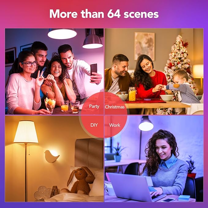 OREiN Matter Smart Light Bulb, Smart Light Bulbs with Remote Control Work with Apple Home, Alexa, Google Home, SmartThings, Color Changing Light Bulbs 2.4Ghz WiFi, 800 Lumens Equivalent 60W 4Pack
