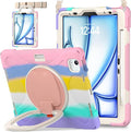 BATYUE Case for iPad Air 11-inch M4 (2026)/ M3 (2025)/ M2 (2024), iPad Air 5th/4th 10.9 inch(2022/2020), iPad Pro 11" 4th/3rd/2nd/1st Kids Cover with 360° Rotating Stand, Pencil Holder, Strap, Pink