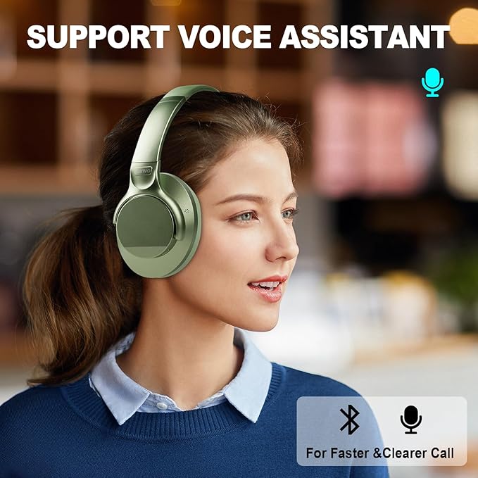 TUINYO Bluetooth Headphones Wireless, Over Ear Stereo Wireless Headset 40H Playtime with deep bass, Soft Memory-Protein Earmuffs, Built-in Mic Wired Mode PC/Cell Phones/TV-White