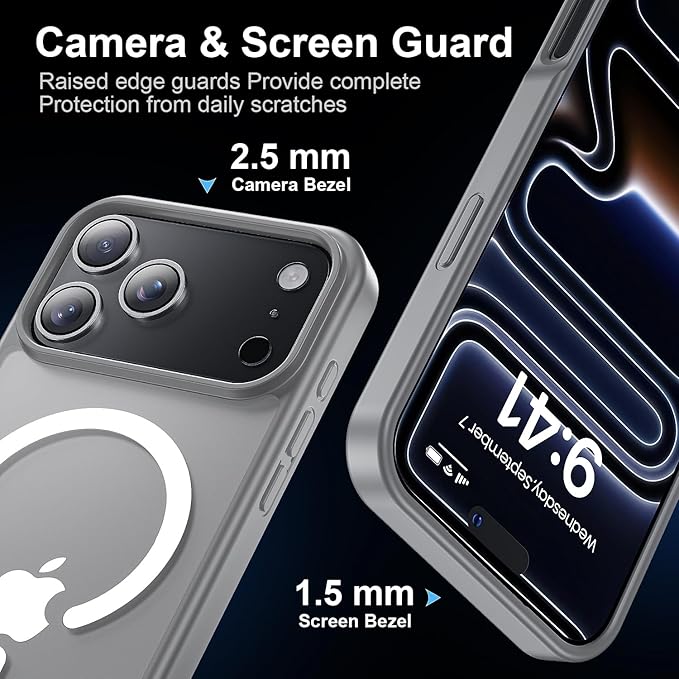 for iPhone 17 Pro Max case with Camera Lens Protector [10Ft Military-Grade Protection] Compatible with fit MagSafe Shockproof Cover Phone case for iPhone 17 Pro max 6.9 inch,Gray