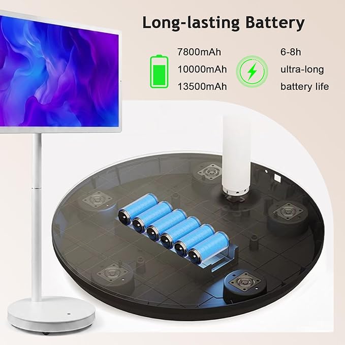 21.5"/24"/27"/32" UHD 1080P/4K Smart Portable TV, 8 GB RAM+128GB, Android 13, Portable Touch Screen Monitor, Larger Battery Up to 6-8hr, Full Swivel Rotation, Remote Control 21.5"