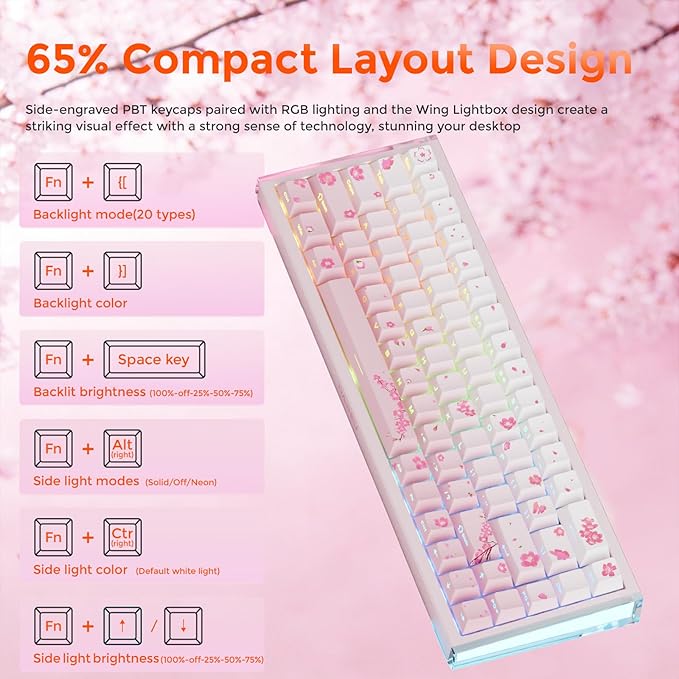 DAREU COOL68 60% Sakura Pink Wired Gaming Keyboard, Rapid Trigger Magnetic Switch Keyboard with 8000Hz Polling Rate, Adjustable Actuation, 0.1ms Latency, SOCD, Gasket Mount, Hot swappable, RGB Light