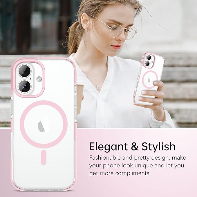 BENTOBEN Magnetic for iPhone 17 6.3" Case, Compatible with Magsafe Military Shockproof Protective Bumper Cute Transparent Slim Anti-Yellowing Women Girl Men Phone Case for iPhone 17 Cover, Clear Pink