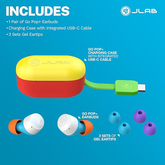 JLab Go Pop+, True Wireless Earbuds, Bluetooth 5, Dual Connect, IPX4, App Support, Confetti