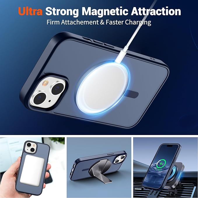 SUPFINE Magnetic for iPhone 15 Case (Compatible with MagSafe) (Military Grade Drop Protection) Translucent Matte Shockproof Phone Cover,Dark Blue