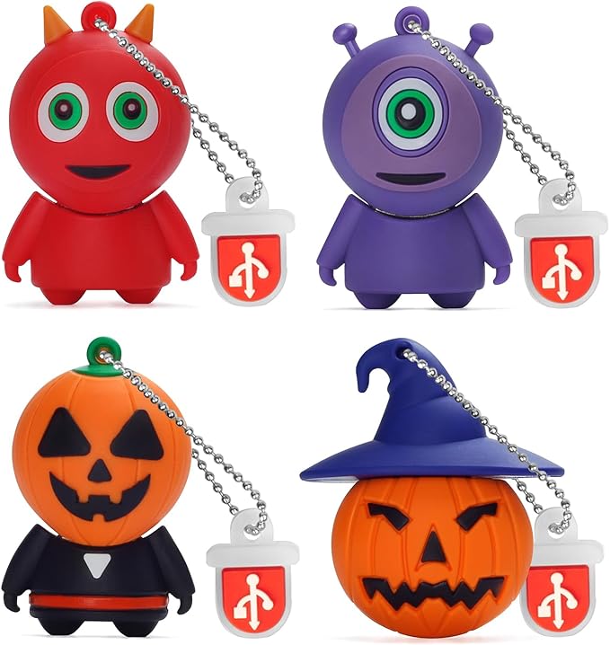 Halloween USB Flash Drive 16GB x 4 Pieces Creative Pumpkin USB Gift Cartoon Memory Stick Data Storage Pendrive with Keychain U Disk for Computer Notebook Laptop