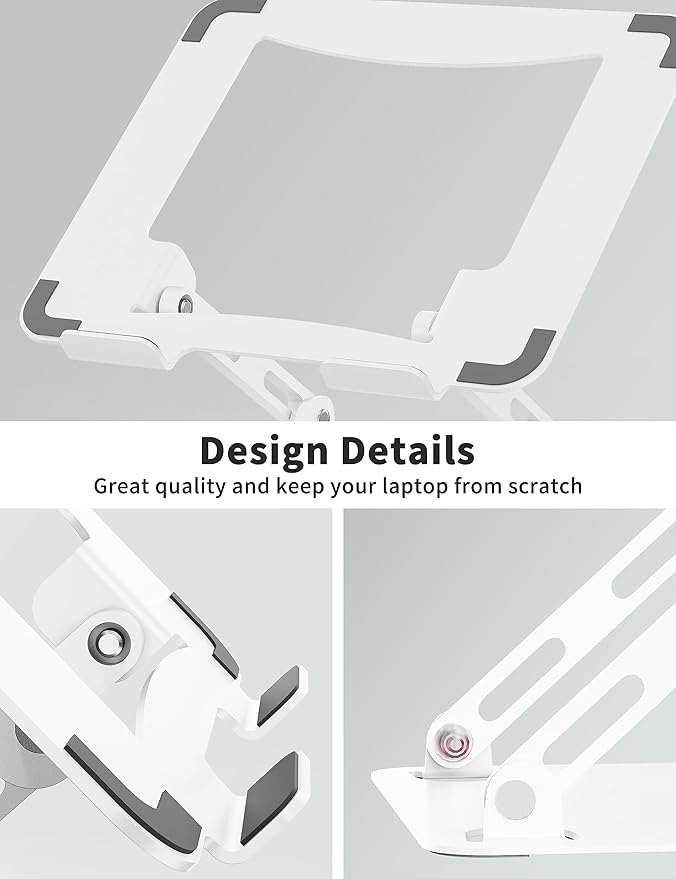 SOUNDANCE Laptop Stand for Desk, Portable Adjustable Laptop Riser, Ergonomic Design Computer Holder, Metal Laptop Mount Elevator Compatible with 10 to 15.6 Inches PC Computer, White