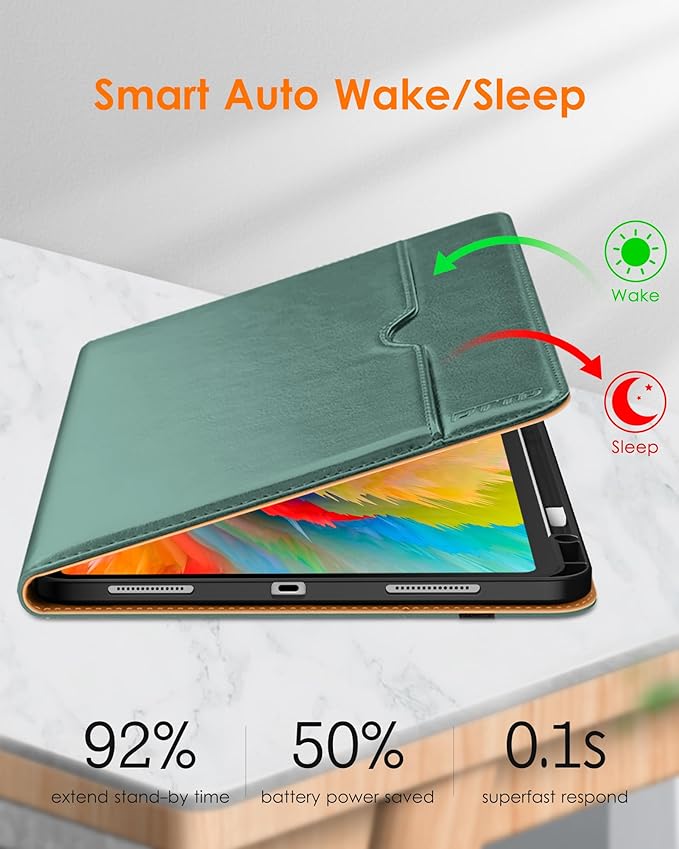 DTTO for iPad Pro 13 inch Case (M5/M4) 2025/2024, Premium Leather Business Folio Stand Cover with Pencil Holder-Auto Wake/Sleep & Multiple Viewing Angles, Built in Hand Strap & Pocket, Midnight Green