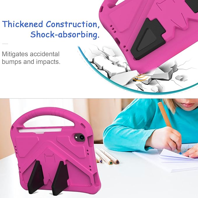 Kids Case for iPad Mini 7 (2024), iPad Mini 6th Generation Case, Techcircle Light Weight Shock Proof EVA Foam Rugged Handle Stand Kids Friendly Anti-Slip Grip Protective Case, Rose