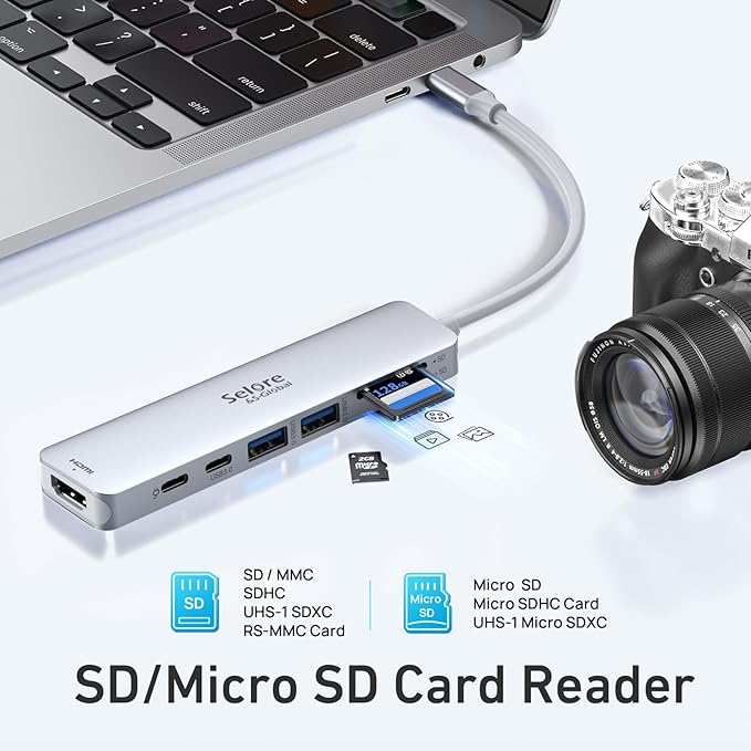 USB C Hub HDMI Adapter for MacBook Pro/Air, 7 in 1 USBC Dongle with HDMI, microSD/SD Card Reader, USB C Data Port,100W PD, and 2 USB 3.0 Compatible for MacBook Pro/Air, Dell XPS, Lenovo Thinkpad.
