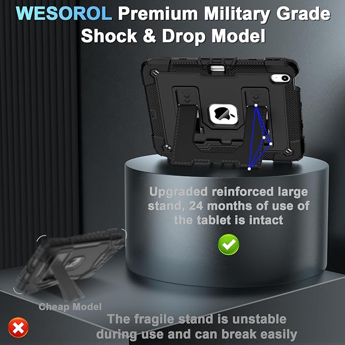 for iPad Air 11 Inch M4/M3 (2026/2025) / M2 (2024) iPad Air 5th (2022) / 4th Generation (2020) 10.9 Inch,Military Grade Shockproof iPad Case Air 11 Inch with Pencil Holder, Black