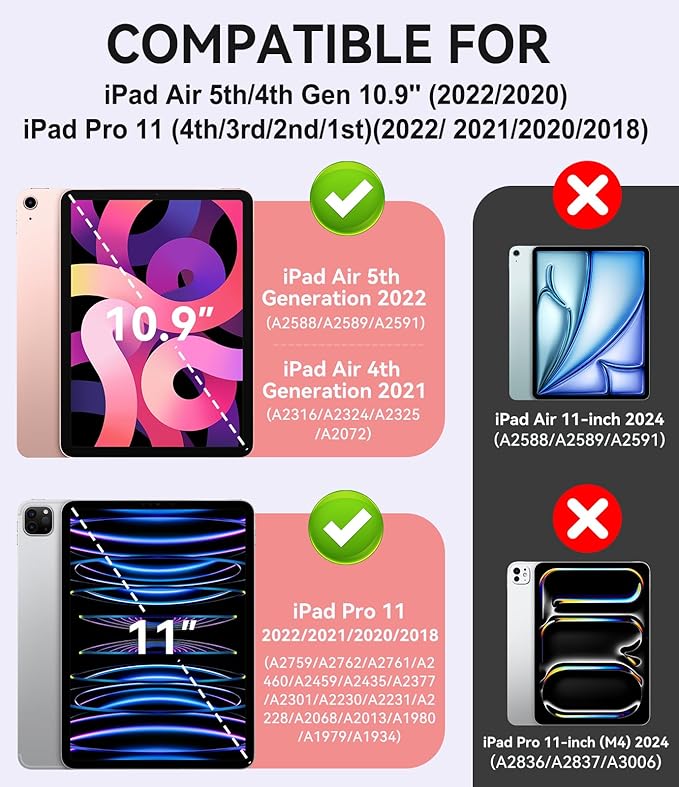 ZoneFoker Case for iPad Air 5th/ 4th Generation Case (2022/2020) 10.9'', for iPad Pro 11 Inch (4th/3rd/2nd/1st Gen), Hard Sturdy Slim Cover for iPad Air 5 4 th with Pencil Holder/Stand, Pink Glitter