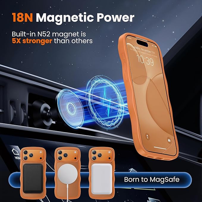 toushion for iPhone 17 Pro Max Case Cute Orange,Fits MagSafe,Matte Skin Feeling Back,Curly Wave Edge,Slim & Durable & Stylish,Cover Military-Grade Protection