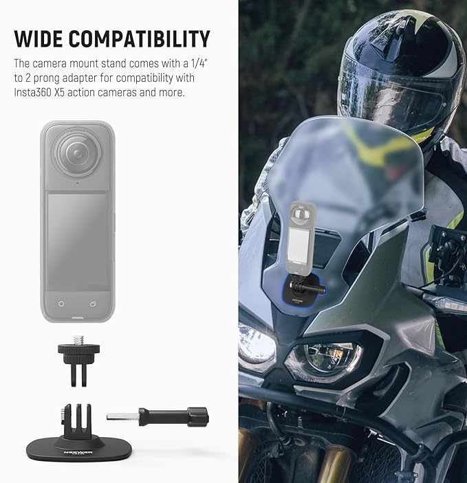 NEEWER Adhesive Mount 2 Pack Compatible with Insta 360 GoPro DJI AKASO Action Camera, 180° Flexible Car Helmet Holder Base Adapter for POV Video Recording Live Streaming, for 1/4" Accessories, CA159