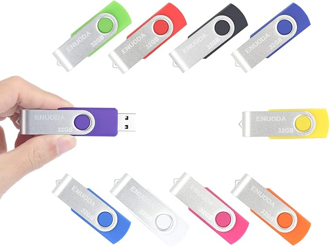 32GB Flash Drive 10 Pack ENUODA Thumb Drives 32GB Swivel Design USB 2.0 Memory Stick Jump Drive Pen Drive for Storage and Backup (10 Colors)