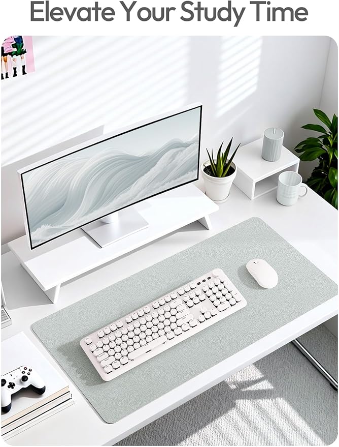 YSAGi Leather Desk Pad Protector, Office Desk Mat, Large Mouse Pad, Non-Slip PU Leather Desk Blotter, Laptop Desk Pad, Waterproof Desk Writing Pad for Office and Home (Silver, 35.4" x 17")