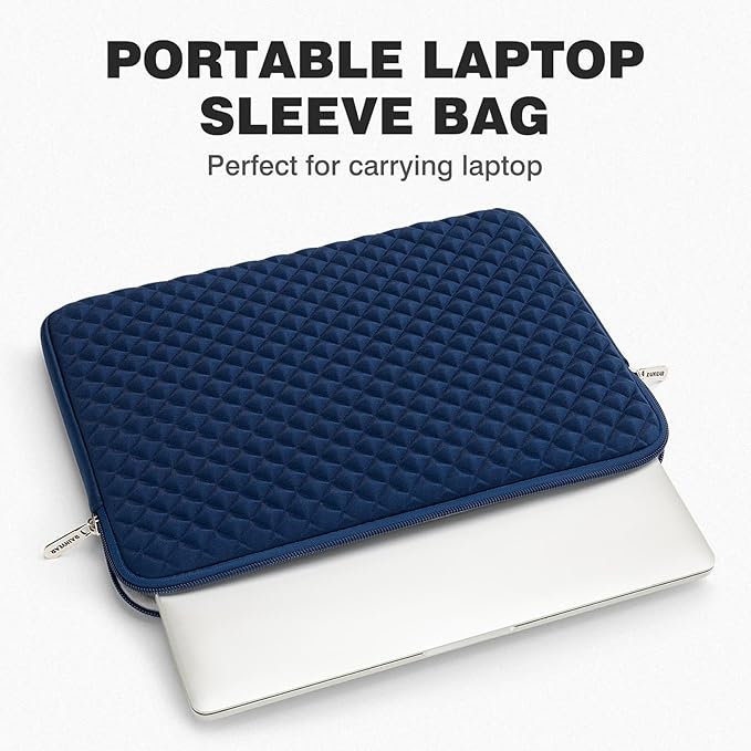 RAINYEAR 15.6 Inch Laptop Sleeve Diamond Foam Shock Resistant Neoprene Padded Case Fluffy Lining Zipper Cover Carrying Bag Compatible with 15.6" Notebook Computer Chromebook (Navy Blue)