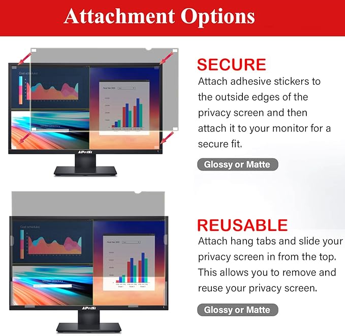 24 Inch Privacy Screen Filter for Widescreen 16:9 Monitor | Privacy Shield | Anti-Glare | Anti-Blue light Protector | Anti-SPY | Eye Protection | Computer Security Private Filter