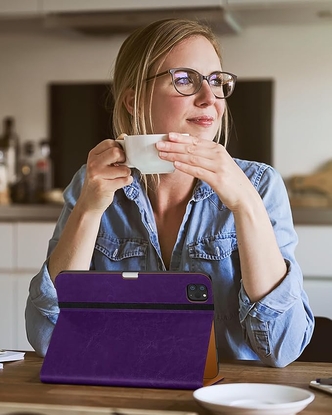 DTTO Case for iPad Pro 11 Inch 4th / 3rd / 2nd / 1st Generation 2022/2021/2020/2018,Premium PU Leather Folio Stand Cover with Hand Strap, Auto Wake/Sleep,Multiple Viewing Angles, Dark Purple