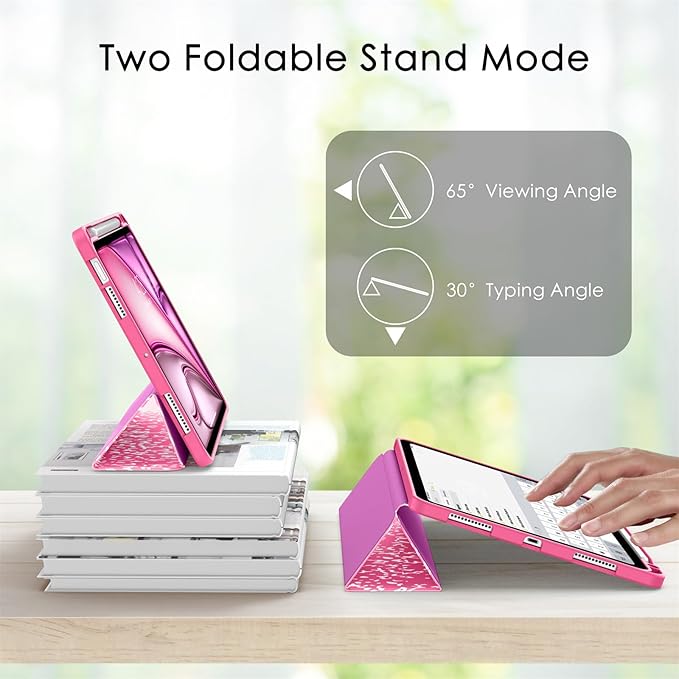 Soke Case for New iPad Air 11 Inch (M4/M3/M2, 2026-2024), iPad Air 5th/4th Generation 10.9 Inch (2020-2022) with Pencil Holder, Soft TPU Back Cover & Auto Sleep/Wake, Book Hot Pink