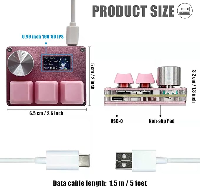 BTXETUEL SayoDevice O3C OSU Keyboard Rapid Trigger Hall Switches Magnetic Linear Switches Keyboard with Knob and Screen,Copy Paste,Shotcut,Macro Hotswap Mini Keypad.… (Pink)