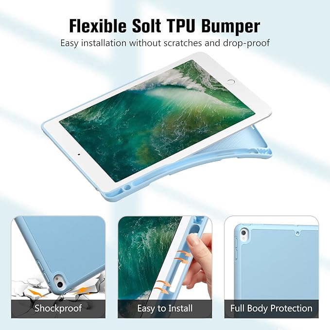 ProCase Smart Case for 10.5” iPad Air 3rd Generation 2019 / iPad Pro 2017, Slim Stand Cover with Pencil Holder Soft TPU Back for Air 3 -Sky Blue