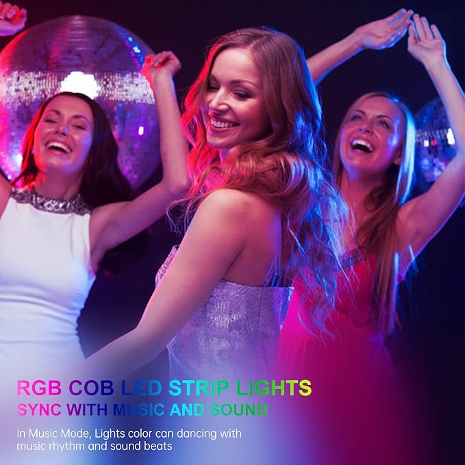 RGB COB LED Strip Lights 16.4ft,Music Sync Color Changing LED Strip Light with Remote Comtroller for Room, Bedroom,Suitable for Home Decor, Living Room, Kitchen, Home Party DIY Decoration.