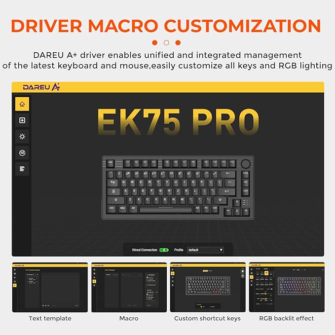 DAREU EK75PRO Wireless Mechanical Keyboard,75% Hot Swap Creamy Gaming Keyboard with Knob,RGB Backlit,Gasket Custom Structure,Side Printed PBT Keycaps,2.4Ghz/BT5.1/USB-C, for Win/MAC