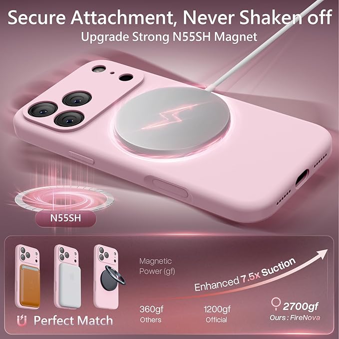 FireNova Magnetic for iPhone 17 Pro Case, Compatible with MagSafe, [Integrated Silicone Camera Control Button] [Camera Protection] Anti-Scratch Microfiber Lining Phone Case, 6.3", Chalk Pink