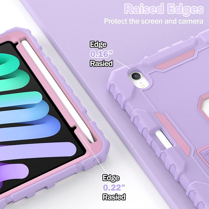 Grifobes Case for iPad mini 7 (A17 Pro) 2024 / Mini 6 2021 8.3 inch, Heavy Duty Shockproof Rugged Cover with Pencil Holder Stand, for I Pad Mini 7th/6th Gen 8.3" Case (Purple)