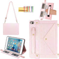Shiny Case for iPad mini 5/4/3/2/1, Mini 7.9" Handbag Case, Techcircle Iridescent PU Leather Folio Envelope Pocket Stand Cover with Hand Strap+Shoulder Strap+Pencil Holder+Card Slots, Shiny Pale Pink