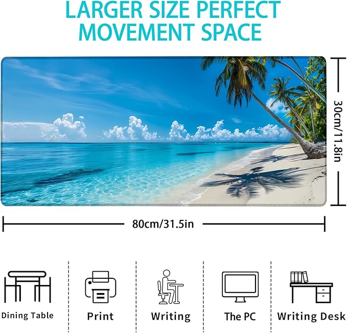 Gaming Mouse Pad, Beach Ocean Palm Tree Mouse Pad, Desk Mat, Non-Slip Rubber Base MousePads for Computers Laptop Office School Home Accessories Decor 31.5" x 11.8"