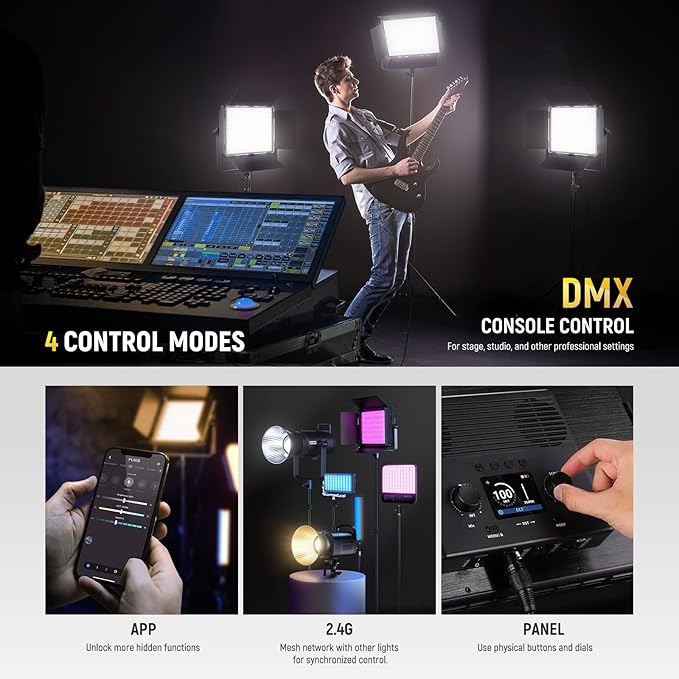 NEEWER Bi Color LED Panel Video Light APP/2.4G/DMX Control, 60W 26600Lux/0.5m 2500K-8500K 13 Scenes V Battery Powered, Lighting for Studio Photography Outdoor Photo Recording Makeup Streaming, PL60B