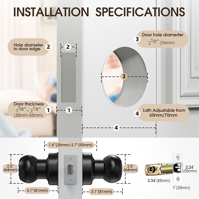 Fingerprint Door Lock, Smart Fingerprint Door Knob with Keypad, Biometric Door Knobs with App Control, Auto Lock Door Lock with Code, Keyless Door Knob with Locks for Bedroom, Home,Office-Matte Black