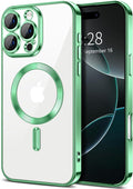 Hython Magnetic Clear for iPhone 16 Pro Case with Camera Lens Protector [Compatible with MagSafe] Luxury Plating Edge Slim Soft TPU Cover Protective Phone Case for iPhone 16 Pro 6.3", Light Green