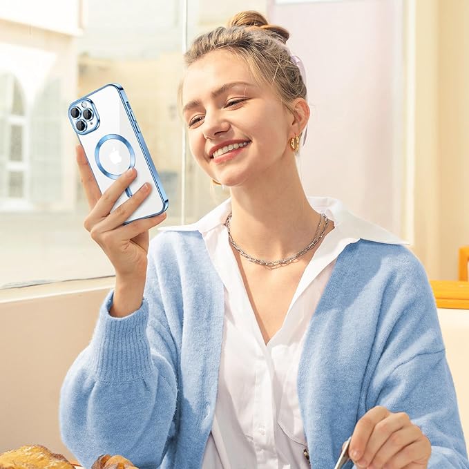 Hython Magnetic Clear for iPhone 11 Pro Case with Camera Lens Protector [Compatible with MagSafe] Luxury Plating Edge Slim Soft TPU Cover Protective Phone Case for iPhone 11 Pro 5.8", Light Blue