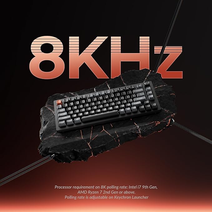 Keychron V1 Ultra 8K Polling Rate Wireless (2.4 GHz & Bluetooth) ZMK Customizable Mechanical Keyboard with Hot-swappable Switches 660-Hr Battery PBT Keycaps for Mac Windows Linux