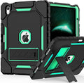 ZoneFoker Case for iPad (A16) 11th/10th Generation 11/10.9 inch 2025/2022, Heavy Duty Military Grade Shockproof Rugged Cover with Pencil Holder/Stand for i Pad 11th / 10 th Gen(Black+Teal)