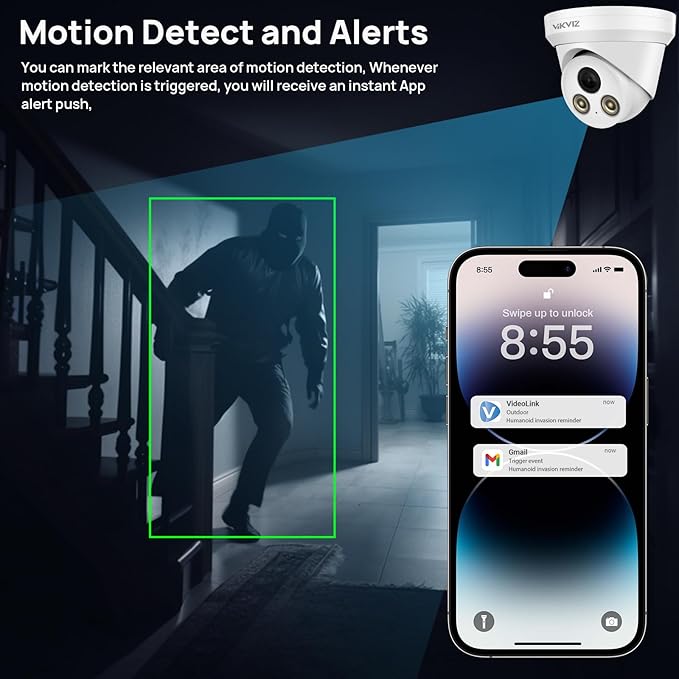 4MP PoE IP Camera Outdoor with Human/Vehicle Motion Detection and Built-in Mic, 118° Wide Angle, 2.8mm lens,98ft Night Vision 24/7 Full Color Recording POE Camera, IP67,Compatible with Blue Iris