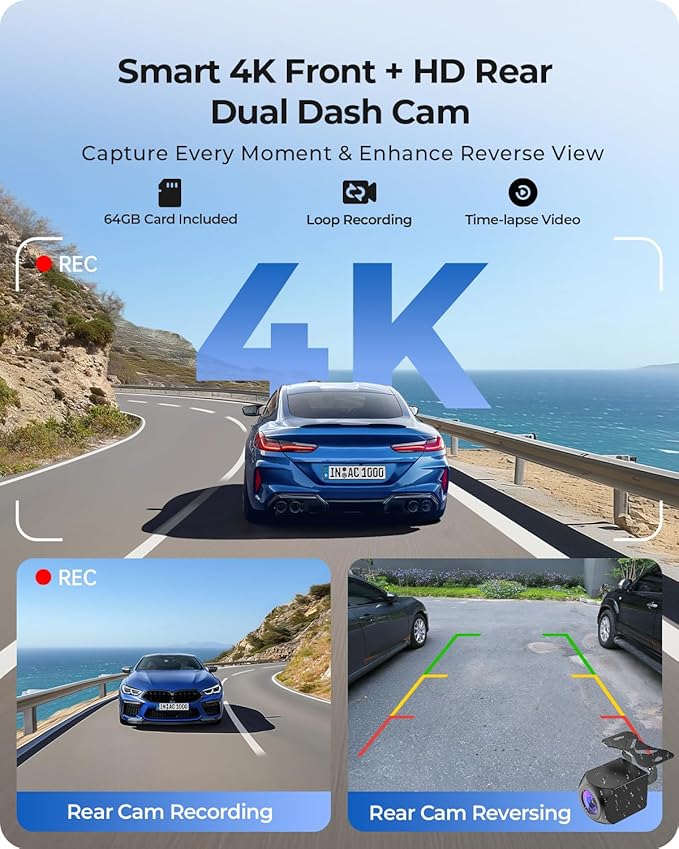 9.26" Carplay Screen with 4K Dash Cam & HD Backup Camera, Wireless Portable Car Play Screen for Apple CarPlay & Android Auto, OTA, Bluetooth 5.0, Mirror Link, Voice Control, GPS Navigation, FM