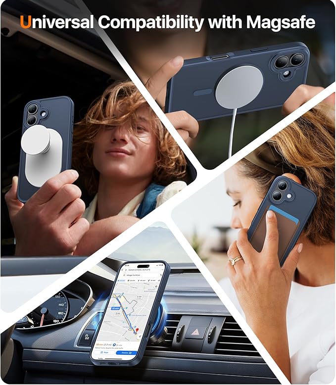 Magnetic for iPhone 17 Case,[Anti-Slip][Compatible with MagSafe][Military Grade Drop Protection] Shockproof Protective Translucent Matte Phone Case for iPhone 17 Case,Midnight Blue