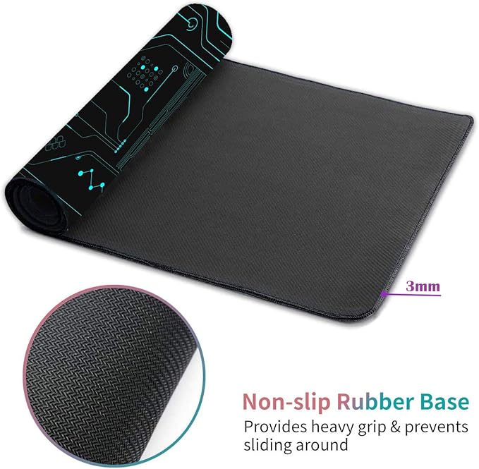 Desk Pad Mat Gaming Mouse Pads with Coasters Set, Stitched Edges Design Mouse Pad XXL Large Mouse Pad for Laptop Computers Circuit Board Pattern Desk Writing Mat for Office & Home 31.5"x 11.8"