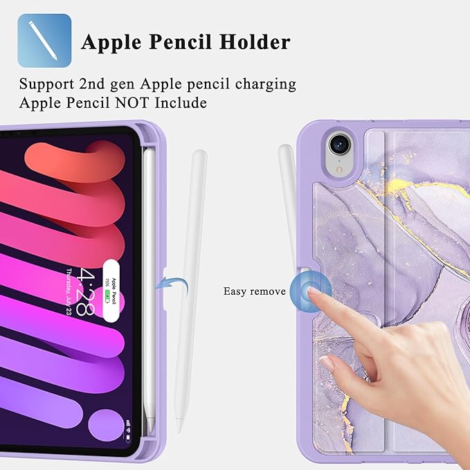 Supveco Case for iPad mini 7 (A17 Pro) 2024/iPad Mini 6 2021 8.3 Inch with Pencil Holder-[Auto Wake/Sleep],Slim Protective Case with Soft TPU Back Cover for iPad mini 7th/6th Generation-Lilac