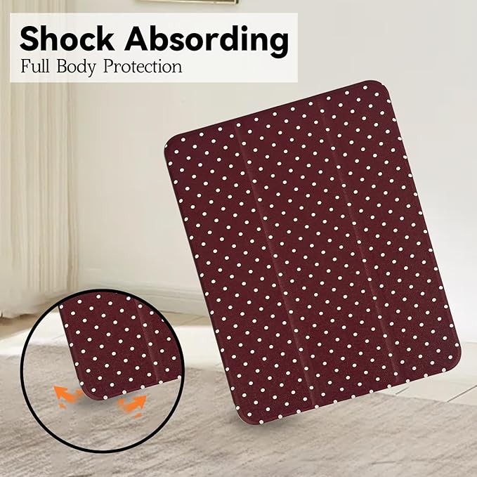 Lovmooful Compatible for iPad 11th 11-Inch A16 (2025),iPad 10 (10.9-Inch,2022 Model,10th Generation) Case with Pencil Holder Cute Polka Dot Aesthetic Design Soft TPU Trifold Stand Protective-Wine Red