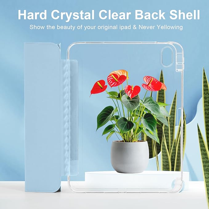 Case for iPad A16 11th Generation 11 Inch 2025, iPad 10th Generation 10.9 Inch 2022, Hybrid Protective Cover with Pencil Holder, Clear Transparent Back Shell Anti-Yellowing Case, Light Blue