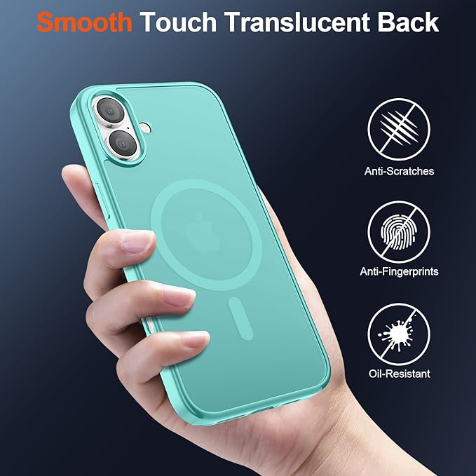SUPFINE Magnetic for iPhone 17 Case (Compatible with MagSafe)(Military Grade Drop Protection) Translucent Matte Shockproof with Anti-Fingerprint Phone Cover,Blue Green