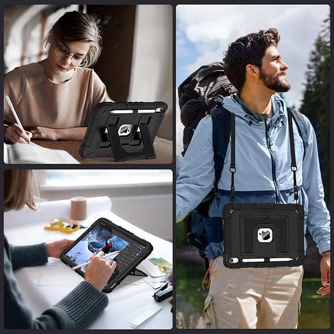 for iPad 11 Inch (A16) 11th /10th Generation 10.9 Inch iPad Case 10th Generation with Shoulder Strap,Heavy Duty Shockproof Cover for i Pad 11th/10th Gen,Black